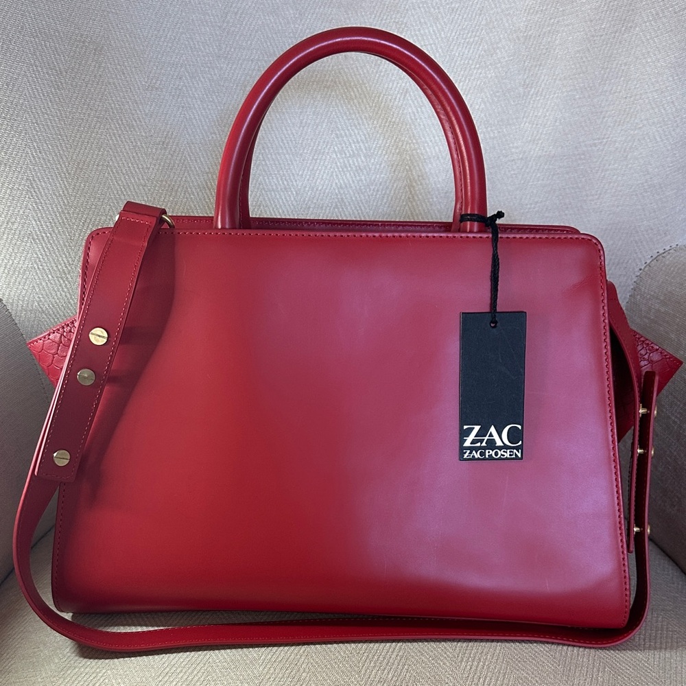 ZAC Zac Posen Vibrant Red Leather Satchel NWT